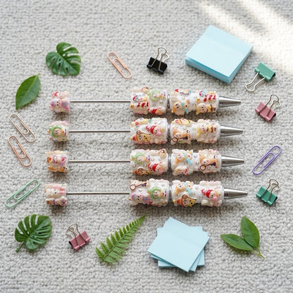 Colored Background Seven-spotted Ladybug Ceramic Clay with Drill Pen Gift Pen Cartoon Ballpoint Pen