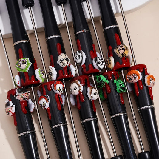 Plastic Halloween Horror Character DIY for Pens Portable Red Print Resin Rhinestone Crystal for Ballpoint Gift Pens