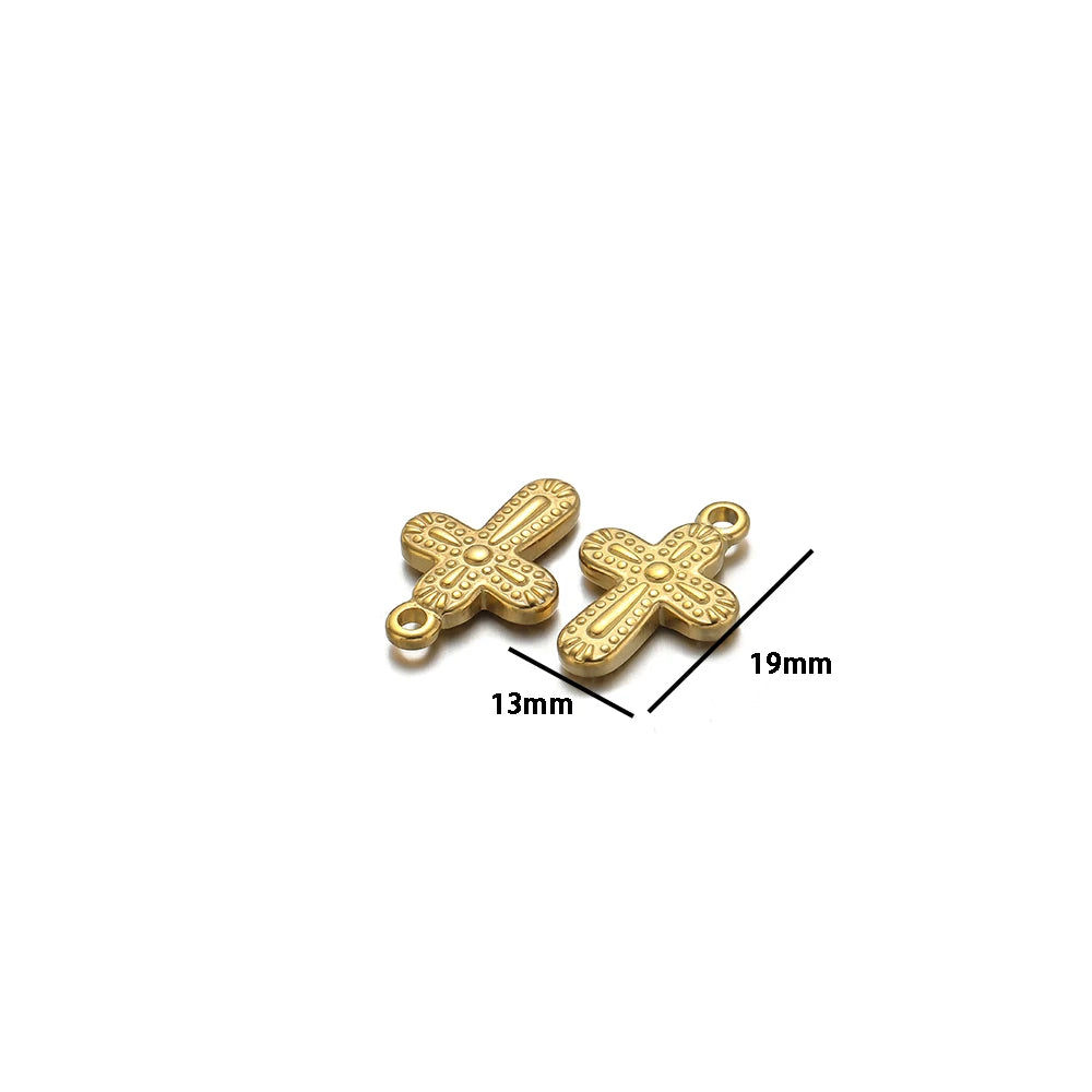Classic 18k Gold Plated Stainless Steel Cross  Charm Pendant for DIY Necklace Jewelry Making Accessories Wholesale