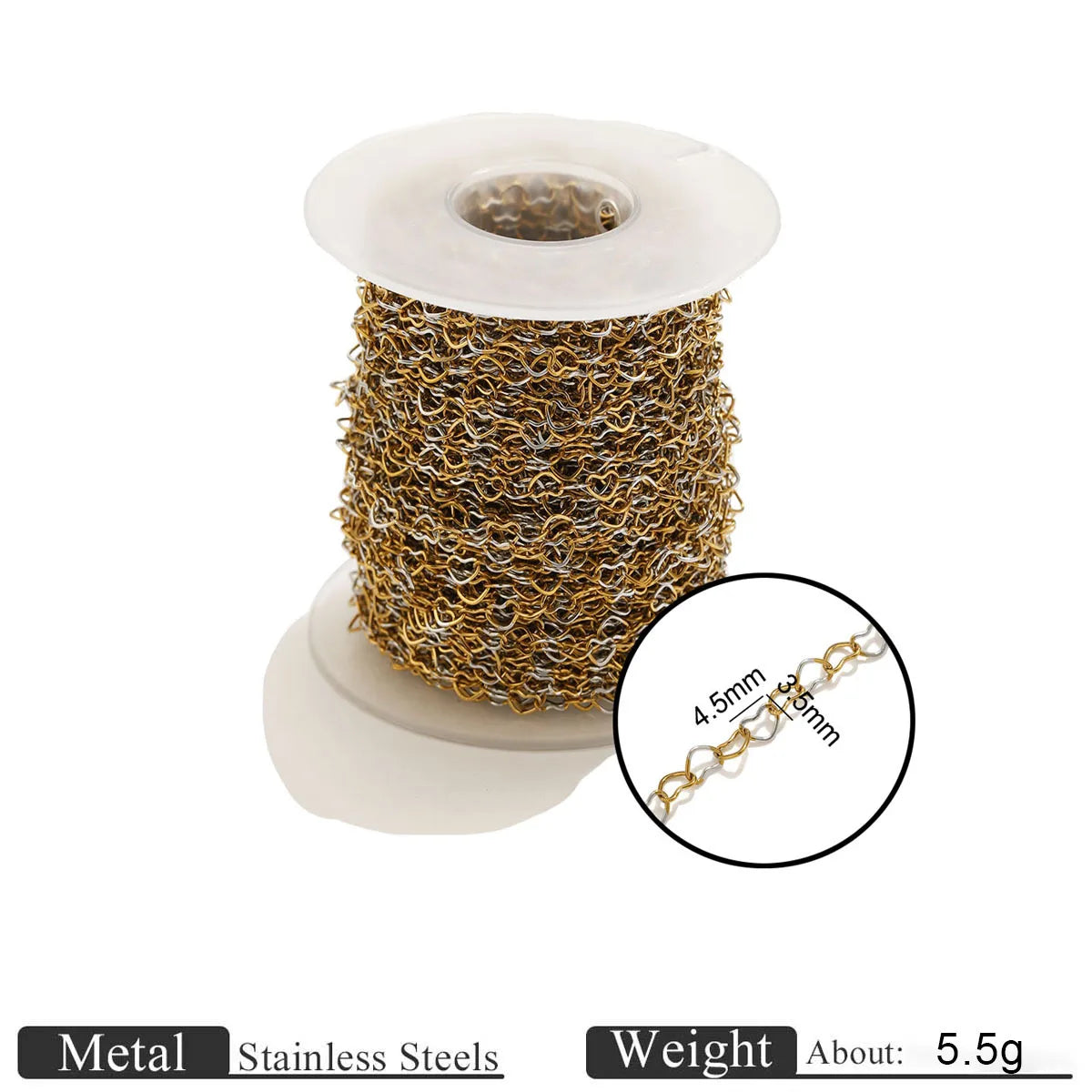 D1060 Two Tones Gold Silver Mixed Stainless Steel Chain Heart Oval Rope Paper Clip Chains PVD 18K Gold Plated for Jewelry DIY