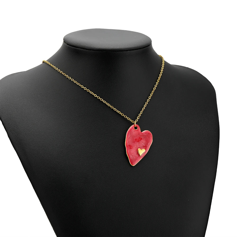 Fashion Heart Charm Stainless Steel 18k Gold Plated Enamel Love Heart Charm Pendant for DIY Jewelry Necklace Making Accessories