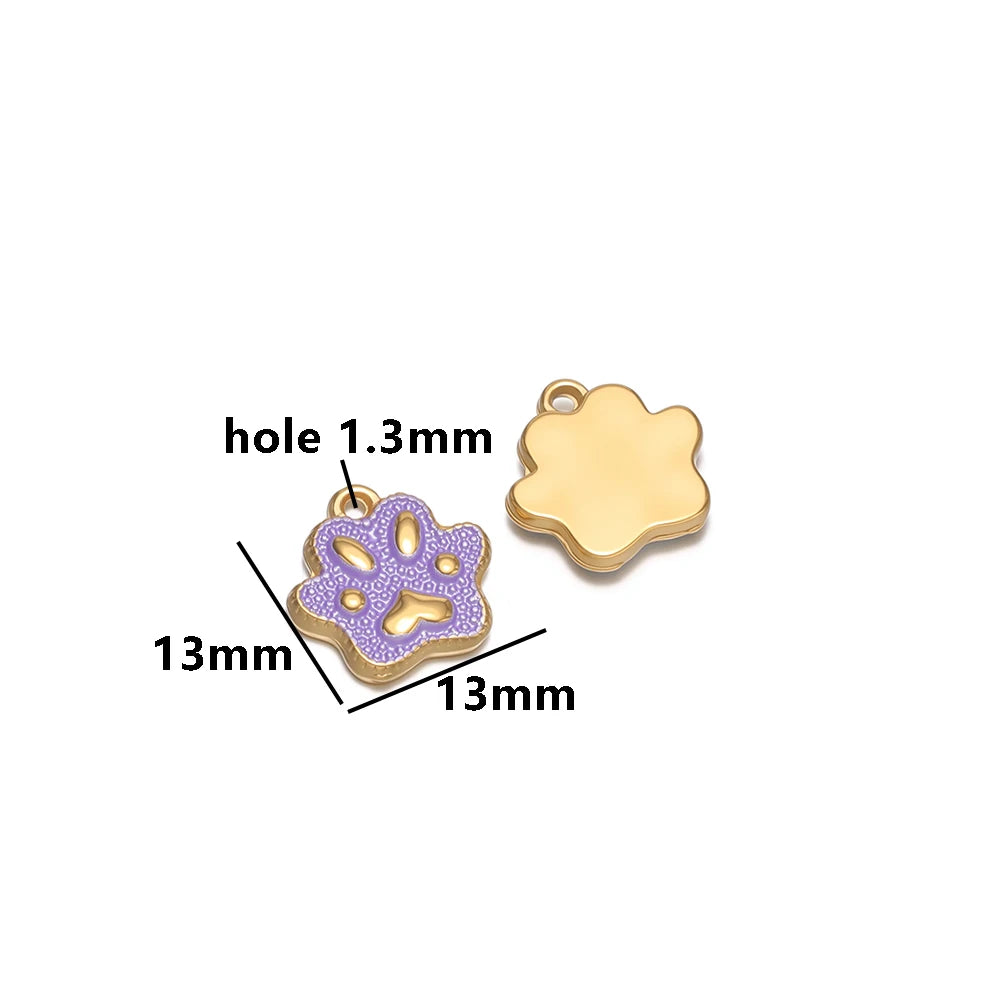 Cute  Pendant 18k Gold Plated Stainless Steel Enamel Paw Print Charm Pendant for DIY Necklace Jewelry Making