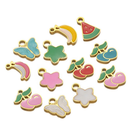 Cute Stainless Steel 18K Gold Plated Enamel Banana Cherry Butterfly Watermelon Charm Pendant for Jewelry Earring Necklace Making