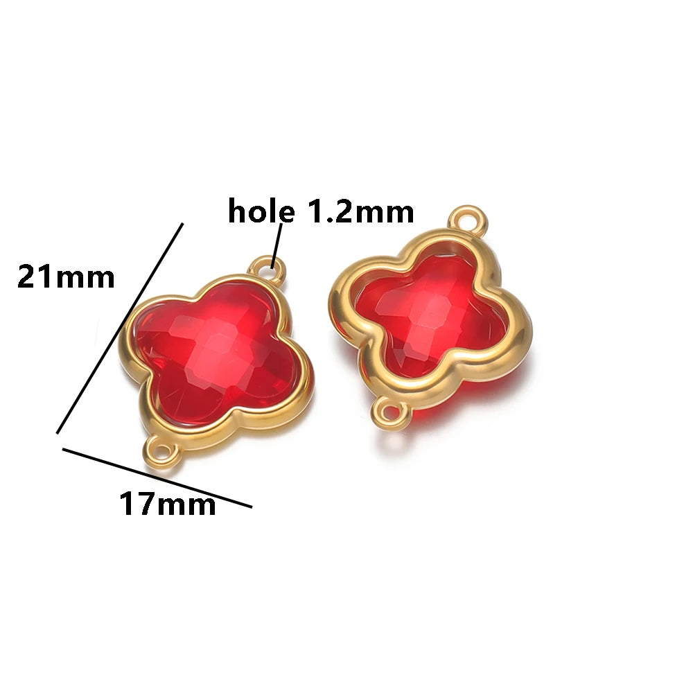 Wholesale 18k Gold Plated Stainless Steel Crystal Zircon Four Leaf Clover Charm Pendant for DIY Necklace Jewelry Making