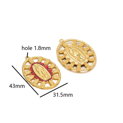 Trendy Religious Jewelry 18k Gold Plated Stainless Steel Hollow Enamel Oval Jesus Charm Pendant for DIY Necklace Jewelry Making