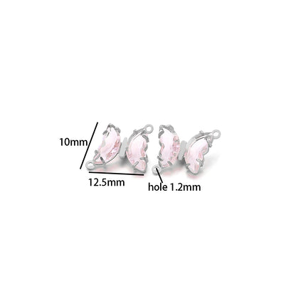 Colorful PendantStainless Steel Gold Plated Double Hole Butterfly Crystal Stone Charm Pendant for Necklace Jewelry Making