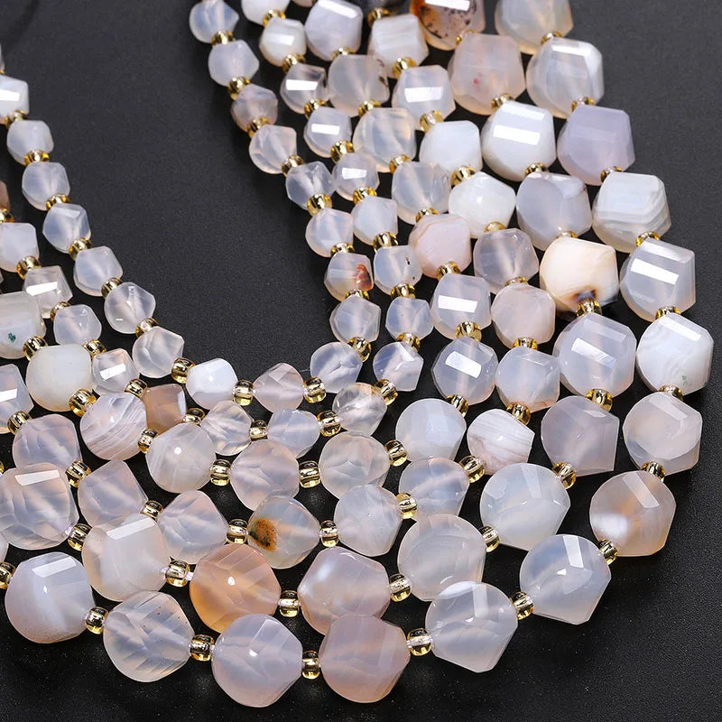 Faceted Helix Twisted 6mm 8mm 10mm Jade Agate Gemstone Beads, Cut Stone Obsidian Rose Quartz Bead for DIY Jewelry Making 18CM