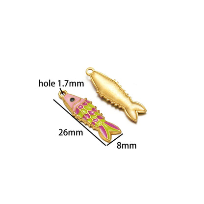 18K Gold Plated Stainless Steel Colorful Oil Drip Fish Charm Pendant for Fashion Jewelry Earring Necklace Making