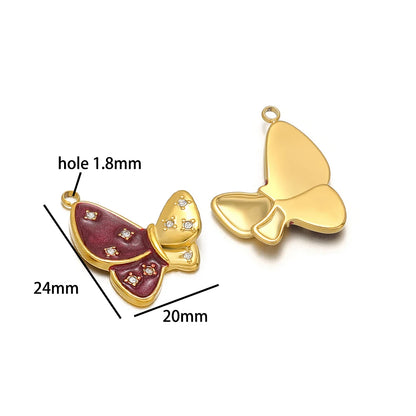 Hot Selling Stainless Steel18k Gold Plated Drop Oil Dot Drill Butterfly Charms Pendant for DIY Jewelry Necklace Making