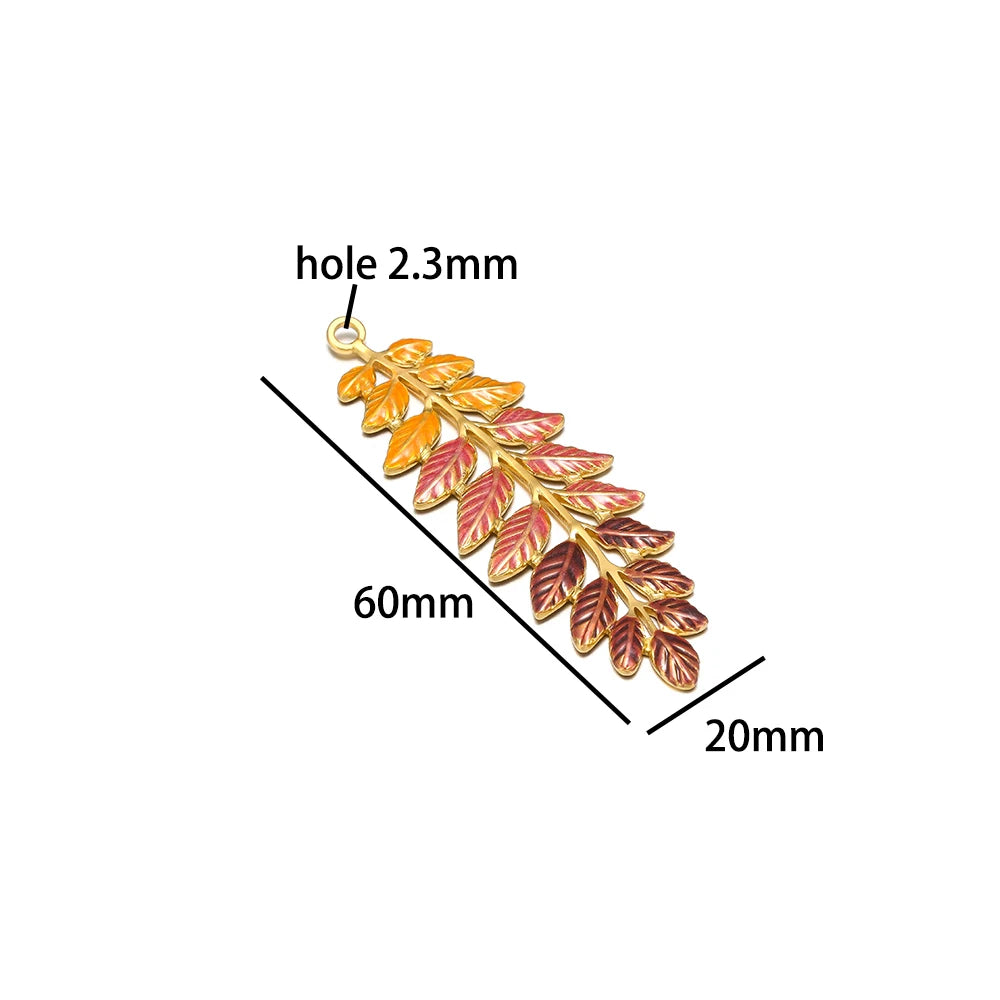Fashion Stainless Steel 18k Gold Plated Multi Colorful Enamel Leaf Charms Pendant for Jewelry Daily Necklace Earring Making