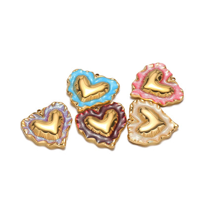 Gold Irregular Heart Charm Single Sided Glitter Resin Pendant with 1.5mm Hole DIY Jewelry Making Supplies Wholesale