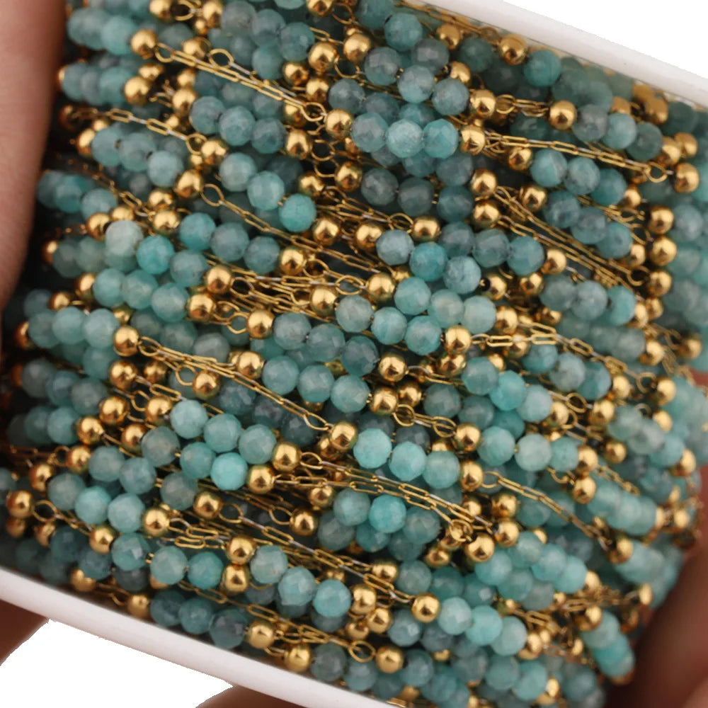 E250 Summer Beach Stainless Steel Jewelry Waterproof Crystal Beads Chains Colored Natural Stone Chains Diy