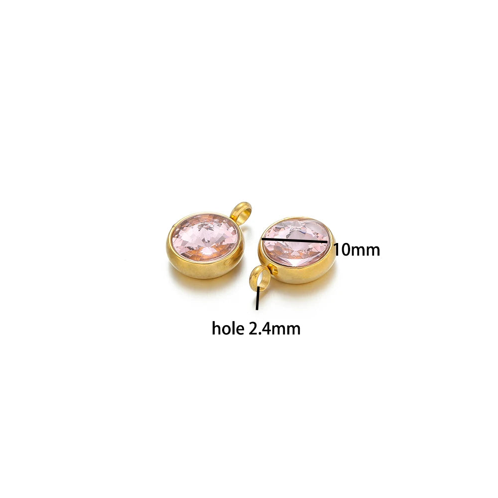 1bag 18K Gold Plated 304 Stainless Steel 10mm Round Crystal Zircon Charm Pendant for Necklace Earrings Making Accessories