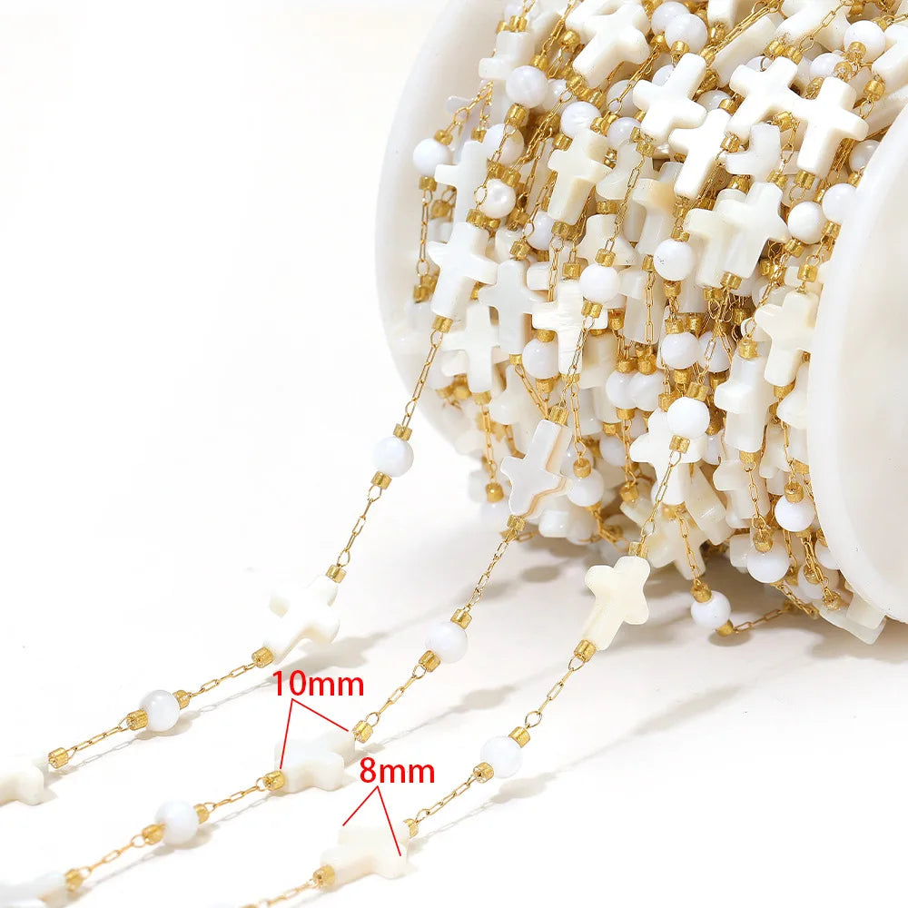 E559 Fashion Stainless Steel Cross Leaf Clip Bead Chain Geometric Stone Necklace Women's Jewelry Accessories Chain