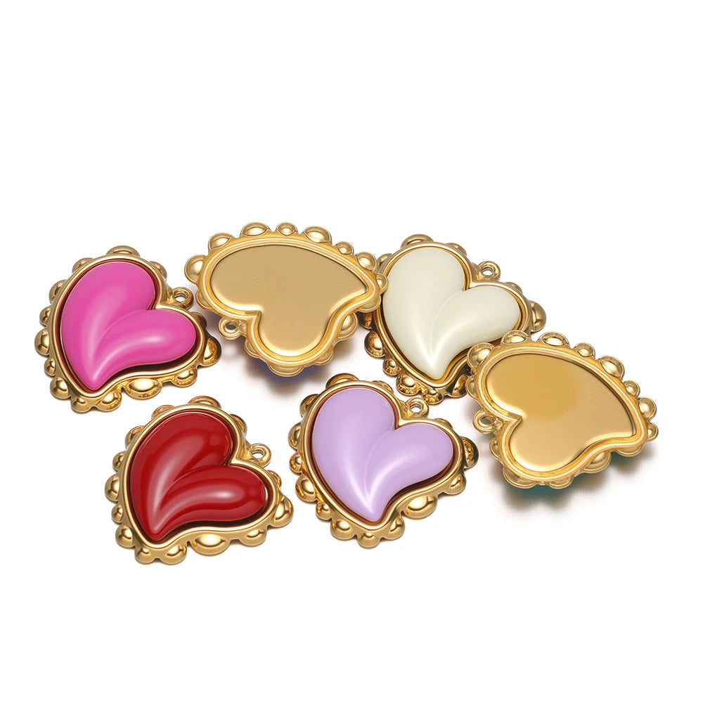 NEW Hot Sale Fashion 18k Gold Plated Stainless Steel Colorful Stone Heart Charm Pendant for DIY Necklace Jewelry Making