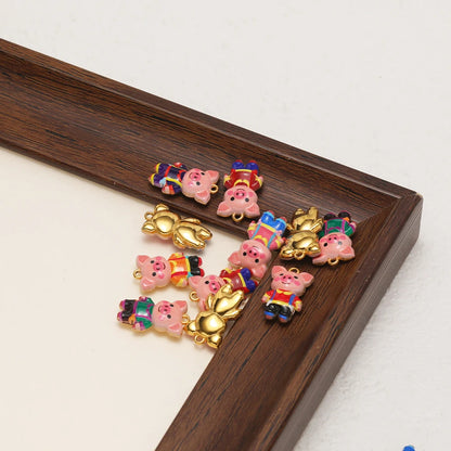 Gold Plated Pig Charm, Single-sided Color Enamel Pendant  Cute Animal DIY Jewelry Making Supplies for Necklace/Bracelet