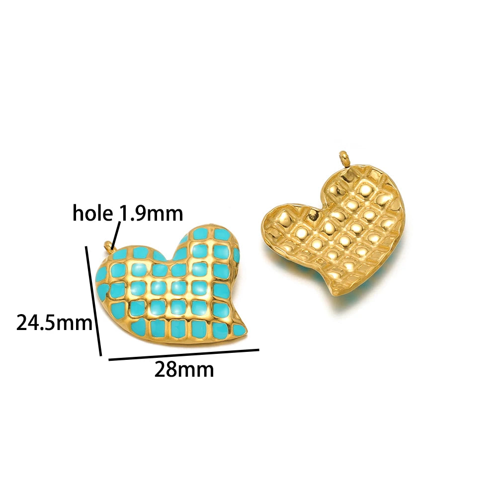 Bohemian Style 18k Gold Plated Stainless Steel Colorful Enamel Heart Charm Pendant for DIY Necklace Jewelry Making