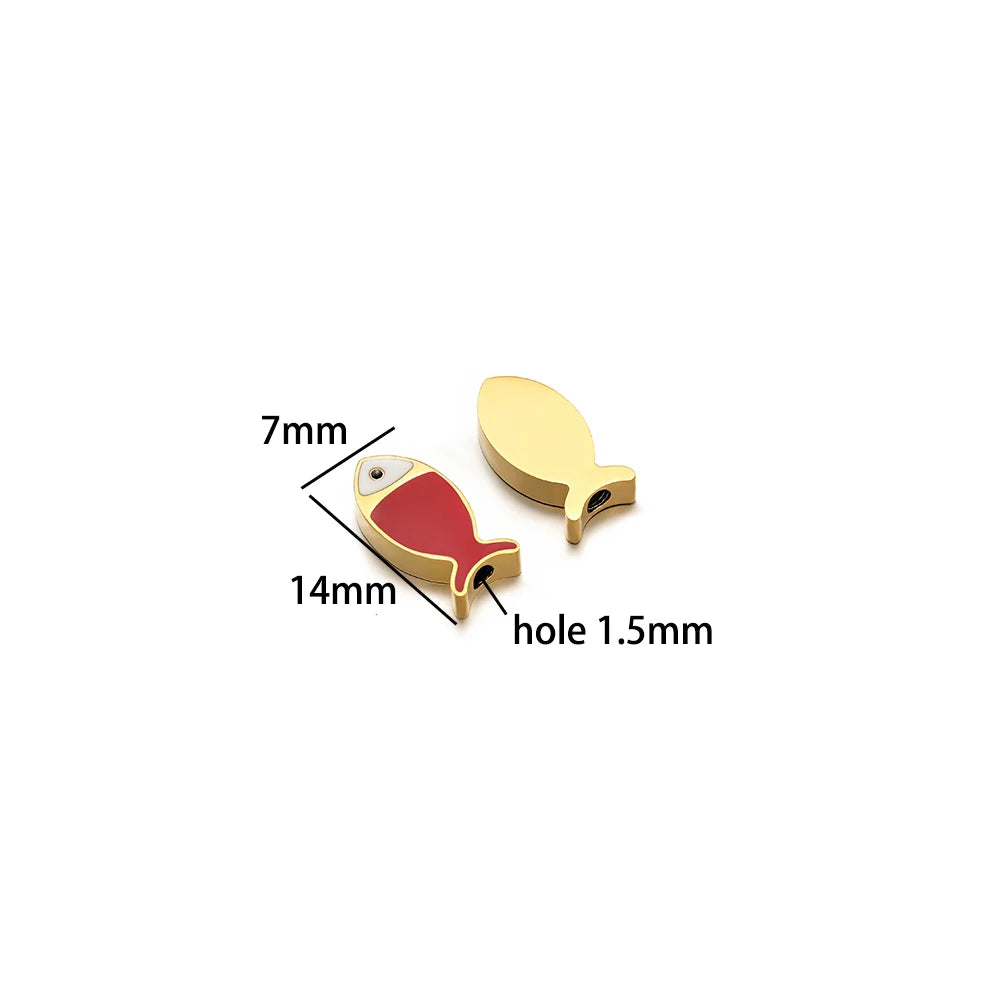 New Trend Stainless Steel Gold Plated Dripping Oil Eyes Enamel Small Fish Charm Pendant for Jewelry Making Wholesale