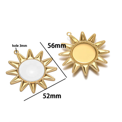 New Bohemian Retro Stainless Steel Gold Plated Big Sun Gemstone Charm Pendant for Earring Jewelry Making Accessories