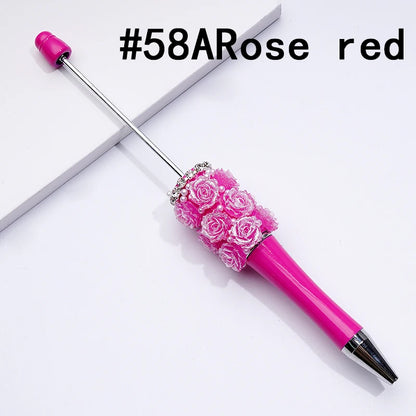 Rose Flower Pearl Crystal Rhinestone Chain Ballpoint Pen Solid Color Gift Bulk