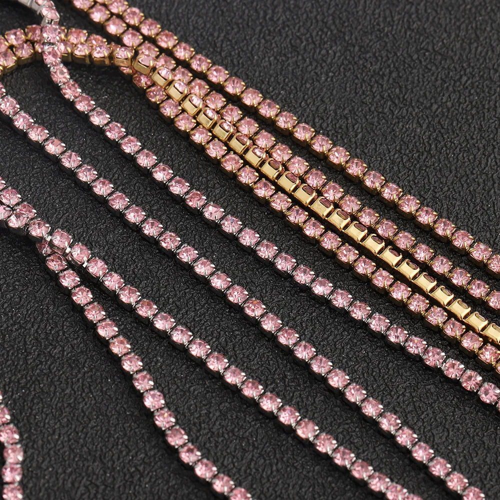 D611 Wholesale Crystal Rhinestones Claw Chain Shiny Tennis Bulk Stainless Steel Chains for Shoes Cloth Jewelry Bag Decoration