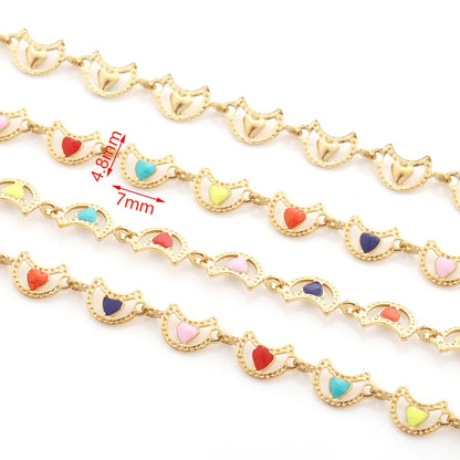 D088 Wholesale 18k Gold Stainless Steel Roller Chain Moon Connector Link Chain Heart Enamel Chain Jewelry