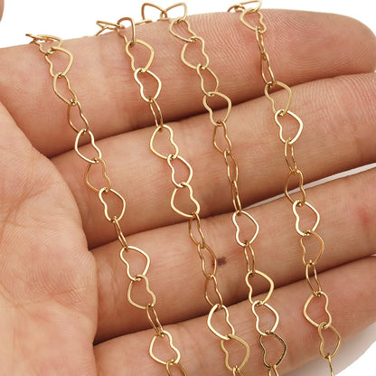 D849 Romantic Love Heart Stainless Steel Chain Bulk Permanent Hollowed Heart Chain Tarnish Resistant DIY Jewelry Findings