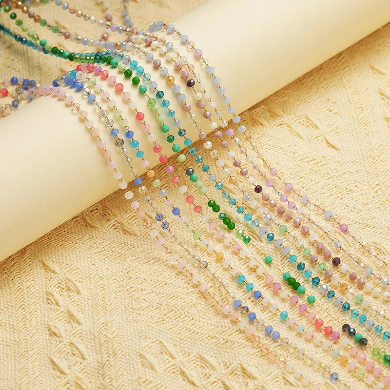 E747 3mm Bead Chain Stainless Steel Crystal Jewelry Chain Colorful Beaded Chain Diy Necklace Bracelet Jewelry Accessories