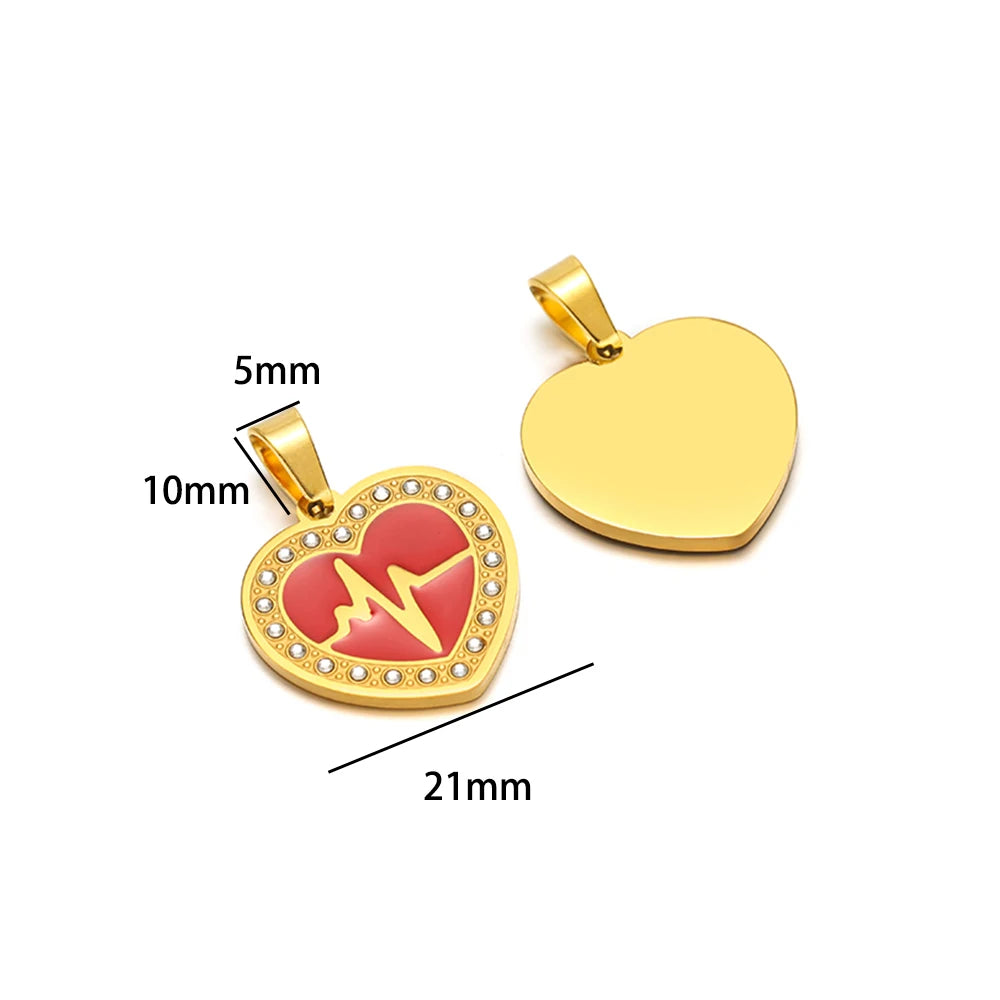 Exquisite Stainless Steel Gold Plated Dripping Oil Eyes Heart Moon Charm Pendant for DIY Jewelry Making Wholesale