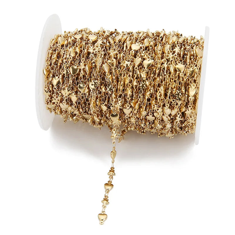 E511 Permanent Star Heart Chain Gold Silver Stainless Steel Chain Loose Chains for Jewelry Making