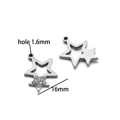 Handmade DIY Pendant 18k Gold Plated Stainless Steel Heart Star Zircon Charm Pendant for Women Jewelry Making Accessories