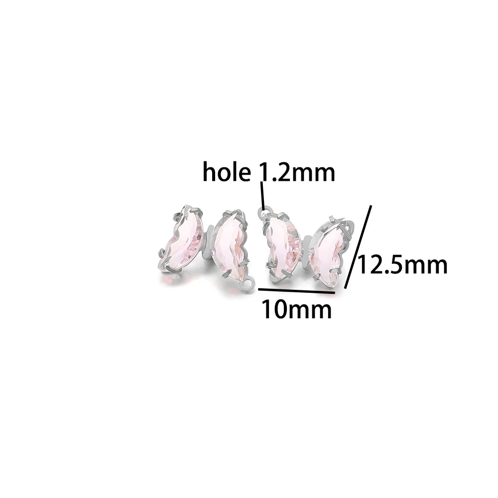 Fashion Colorful Stainless Steel Gold Plated Single Hole Butterfly Crystal Stone Charm Pendant for Jewelry Making