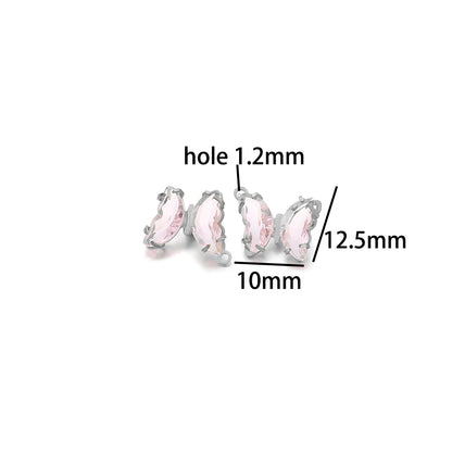 Fashion Colorful Stainless Steel Gold Plated Single Hole Butterfly Crystal Stone Charm Pendant for Jewelry Making