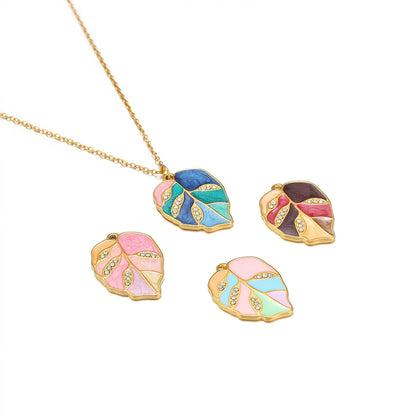 Fashion Stainless Steel 18k Gold Plated Colorful Enamel Leaf Charms Pendant for Jewelry Necklace Earrings Making Accessories
