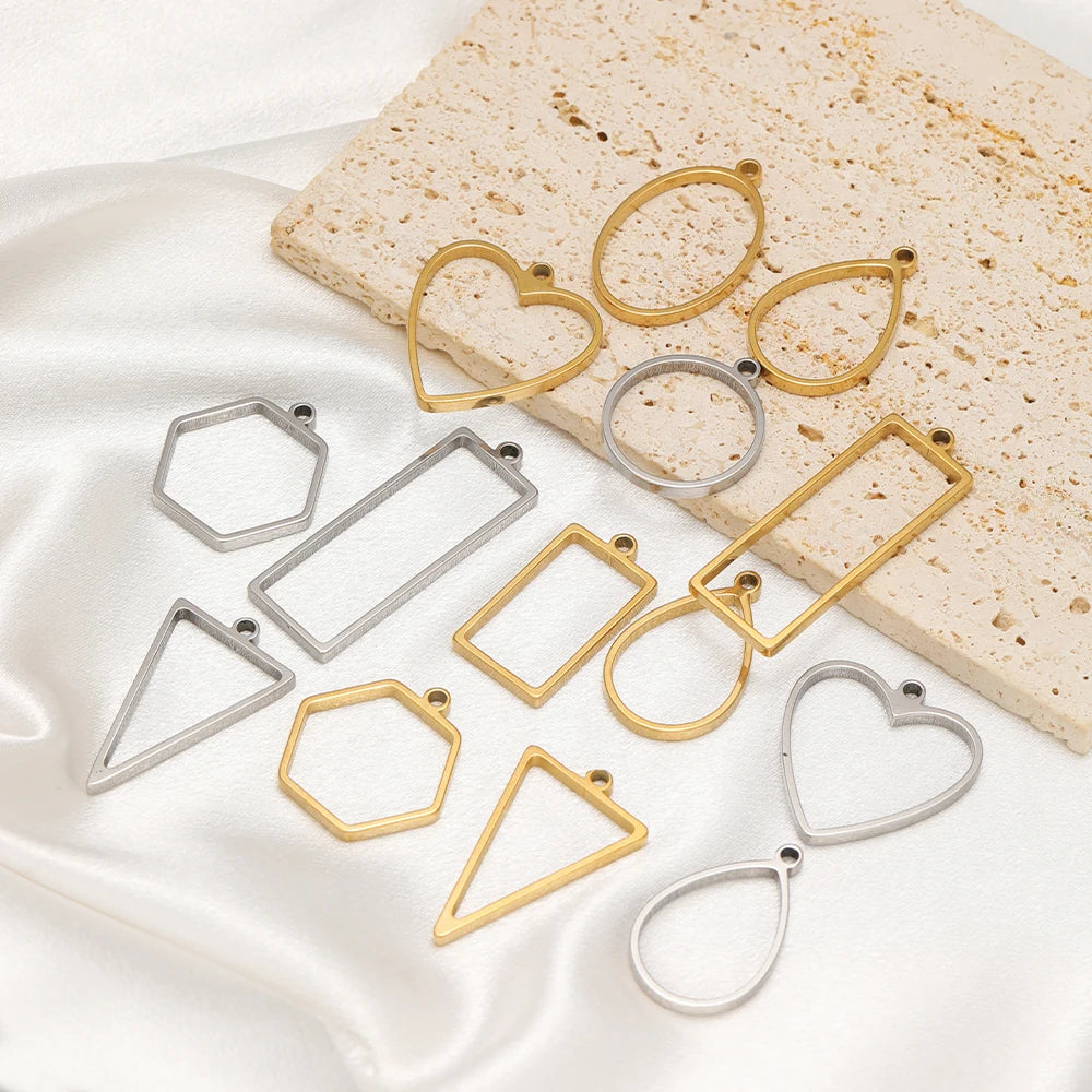 304 Stainless Steel 18k Gold Plated Rhombus Heart Moon Square Charm Pendant for DIY Handmade Necklace Jewelry Making