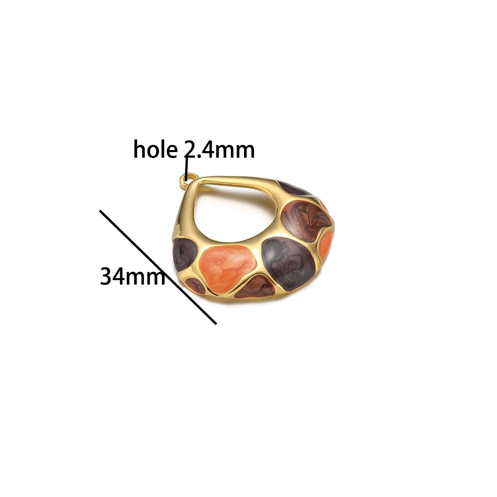 Elegant Design Gold Plated Stainless Steel Oil Painting Hollow Water Droplet Charm Pendant for Jewelry Necklace Earrings Making