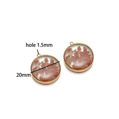 Stainless Steel 18k Gold Plated Oil Drop Round Transparent Mirror Painting Crystal Charm Pendant for Jewelry Necklace Making