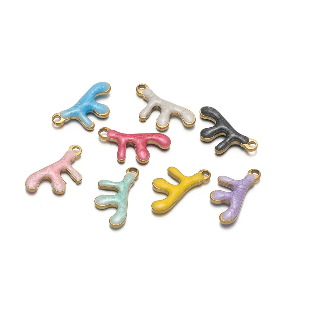 Waterproof 18k Gold Plated Stainless Steel Enamel Coral Charm Pendant for Diy Necklace Jewelry Making Accessories