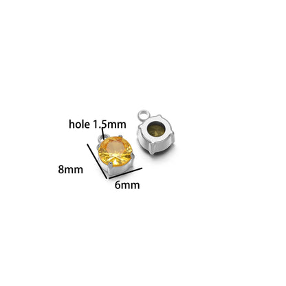 5pcs/bag Stainless Steel 18k Gold Plated 8*6mm Round Zircon Charm Pendant for Diy Necklace Jewelry Making Accessories