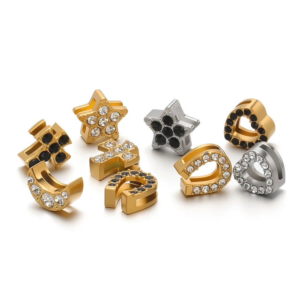 Non Tarnish Stainless Steel 18k Gold Plated Moon Star Cross Zircon Charm Pendant for Jewelry Necklace Making Accessories