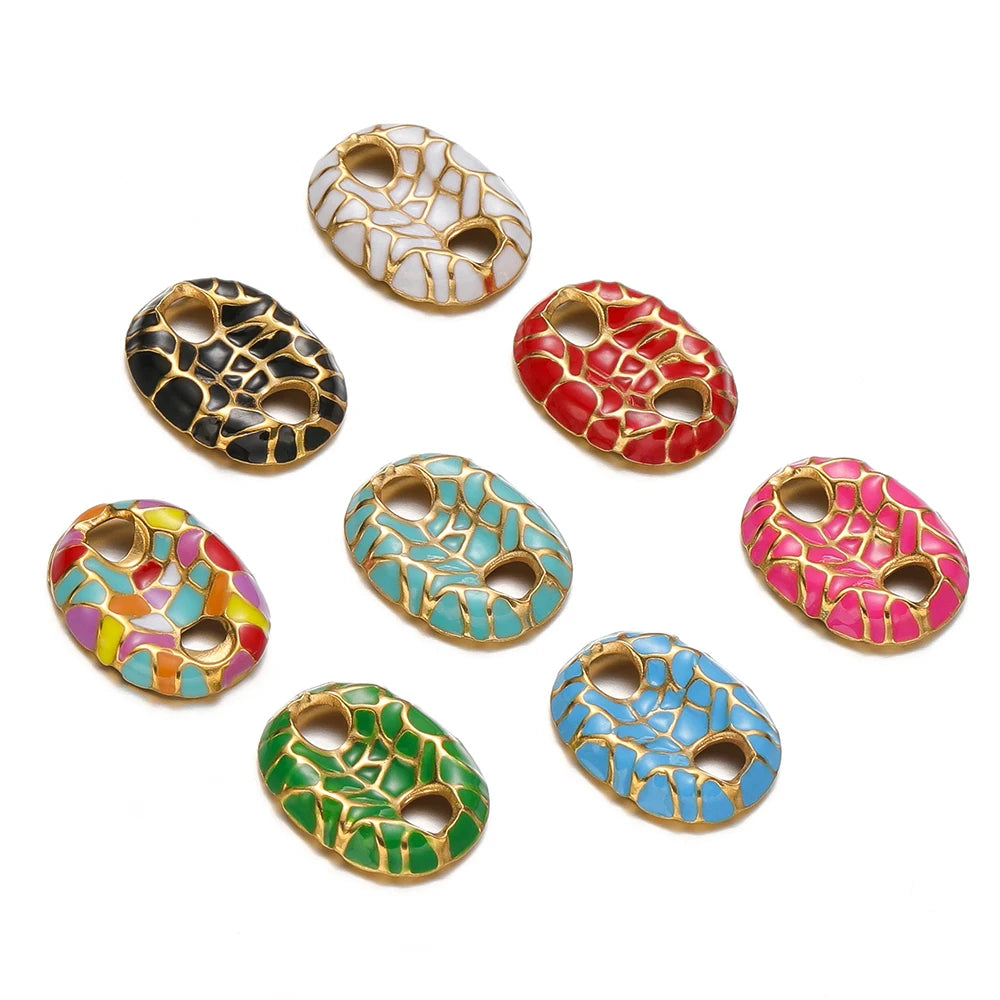 No Tarnish Stainless Steel Gold Plated Pig Nose Colorful Drop Enamel Double Hole Connection Charm Pendant for Necklace Making