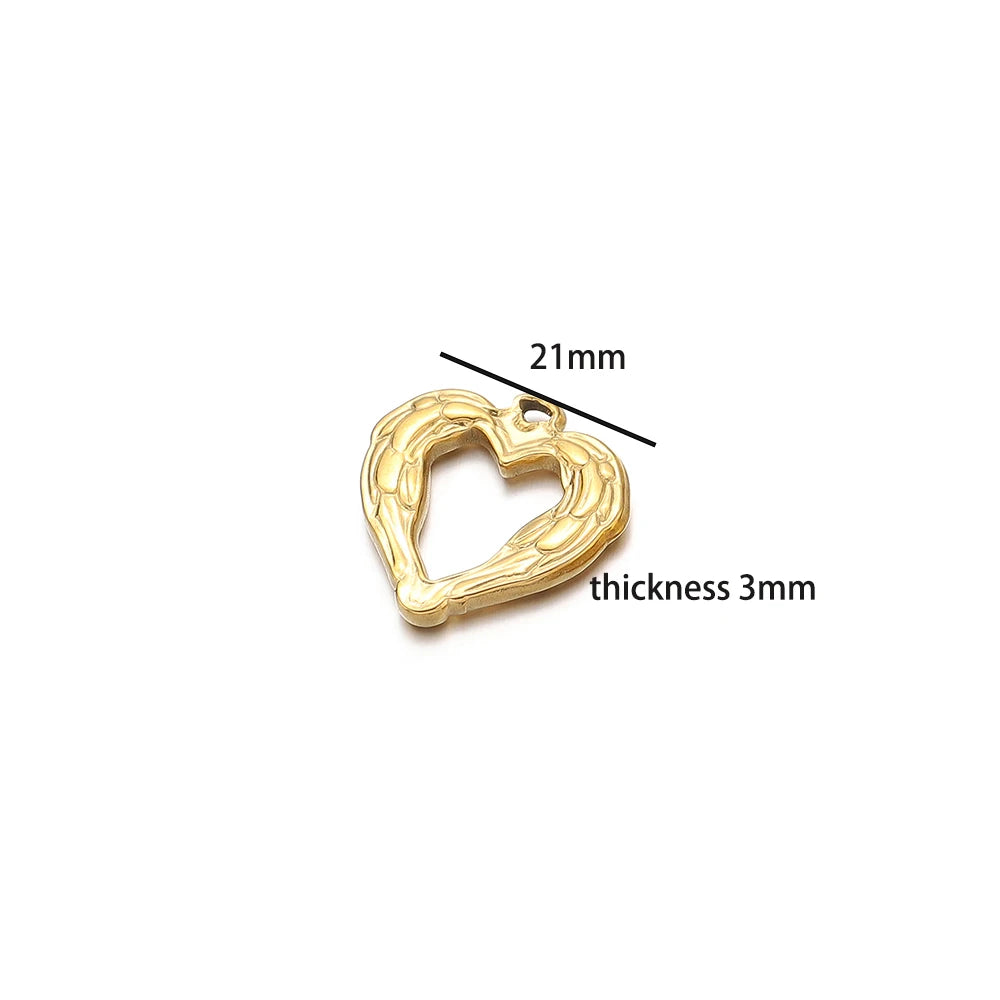 18k Gold Plated Stainless Steel Heart Round Square Hollow Charm Pendant for DIY  Women Jewelry Necklace Making Accessories