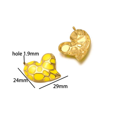 Bohemian Style 18k Gold Plated Stainless Steel Colorful Enamel Heart Charm Pendant for DIY Necklace Jewelry Making