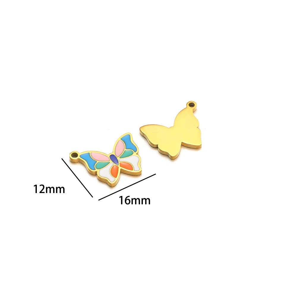 Gold Plated Stainless Steel Enamel Star Gift Bag butterfly Heart Charm Pendant for Jewelry Necklace Making Accessories