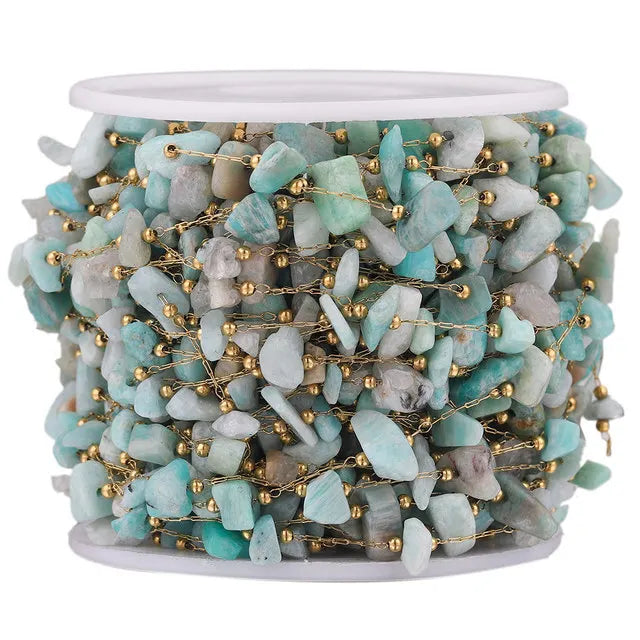 A2761 Fashion Natural Stone Beads Beaded Chain Rosary Amethyst Turquoise Beads Chain Stainless Steel for Jewelry Making