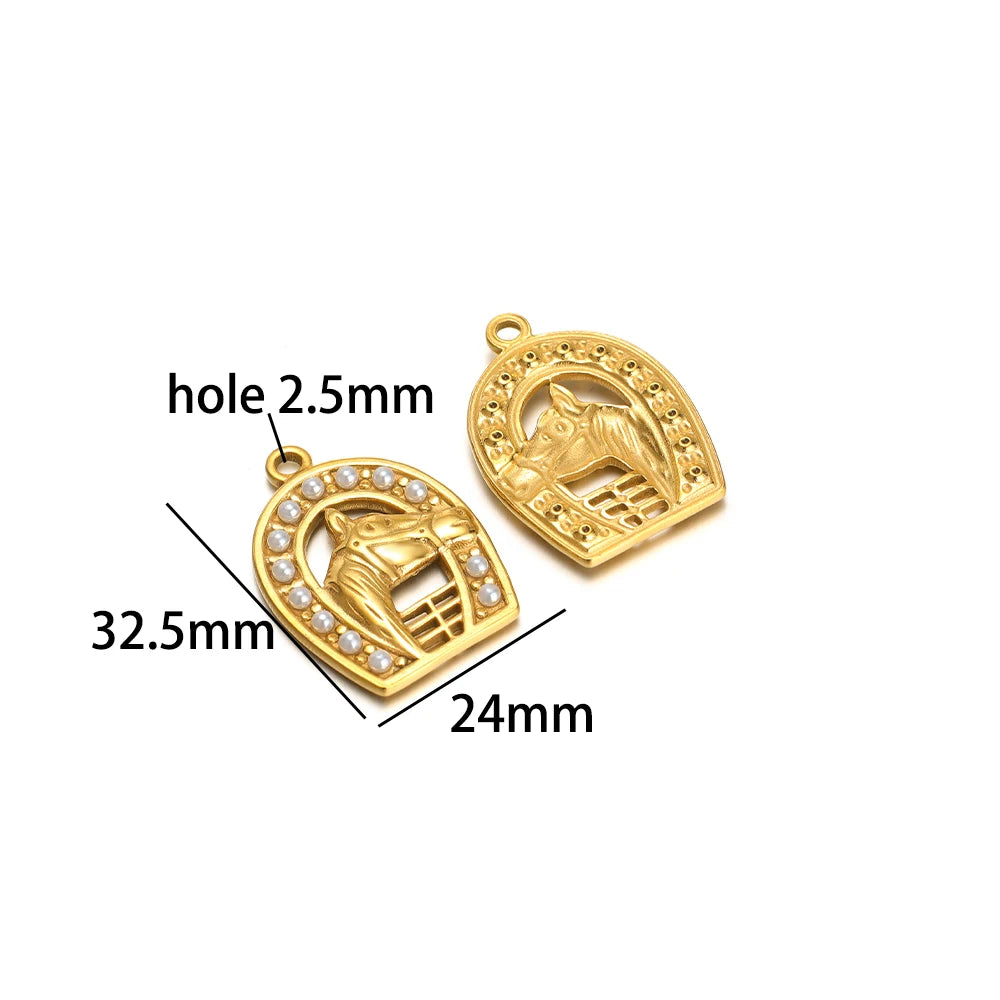 5pcs/bag Gold Plated Stainless Steel Horse Sea Horse Pearl Charm Pendant for DIY Jewelry Necklace Making