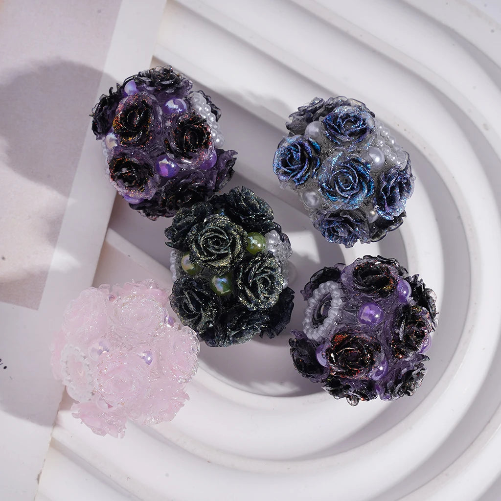 Mini Rose Flower Cute Pearls Round Beads 3D Simulation Ceramic Polymer Loose Beads for DIY Jewelry Making