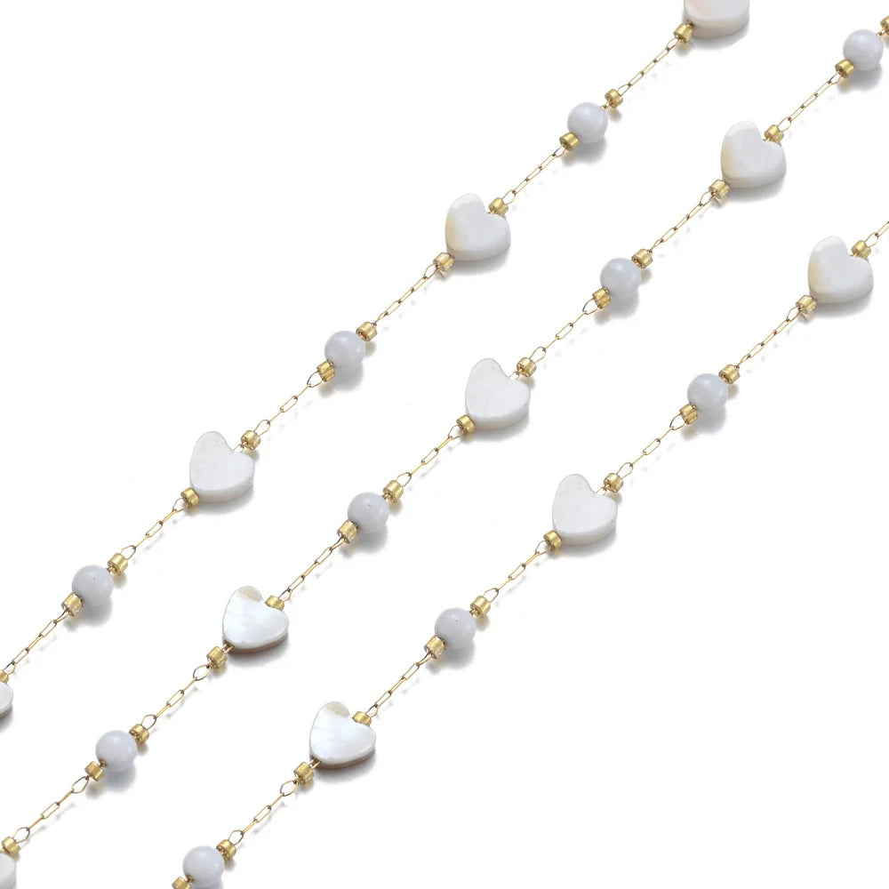 A3027 Amazing Cute Fashion Shell Beads Chain Roll Heart Star Cross Rosary Chain 18k Gold Plated for Necklace Bracelet Making
