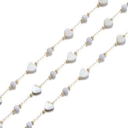 A3027 Amazing Cute Fashion Shell Beads Chain Roll Heart Star Cross Rosary Chain 18k Gold Plated for Necklace Bracelet Making