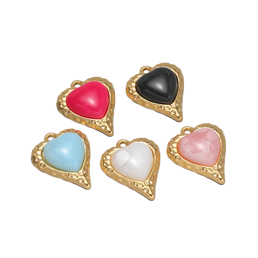 Retro Elegant Stainless Steel18k Gold Plated Inlaid Heart Crystal Stone Charms Pendant for DIY Jewelry Necklace Earring Making